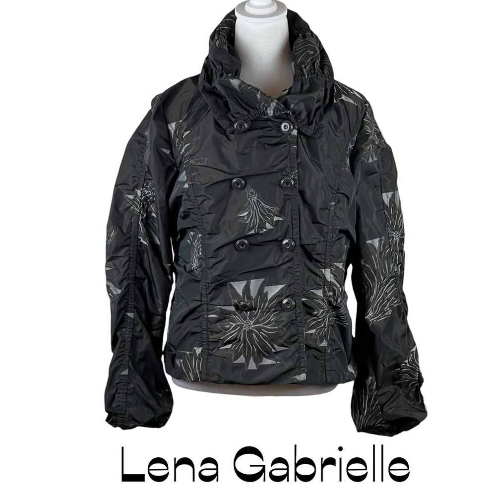 Lena Gabrielle Black Floral Waterproof Jacket Size 10